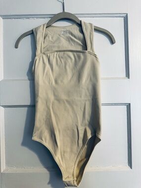 Ribbed Square-Neck Bodysuit - Cream